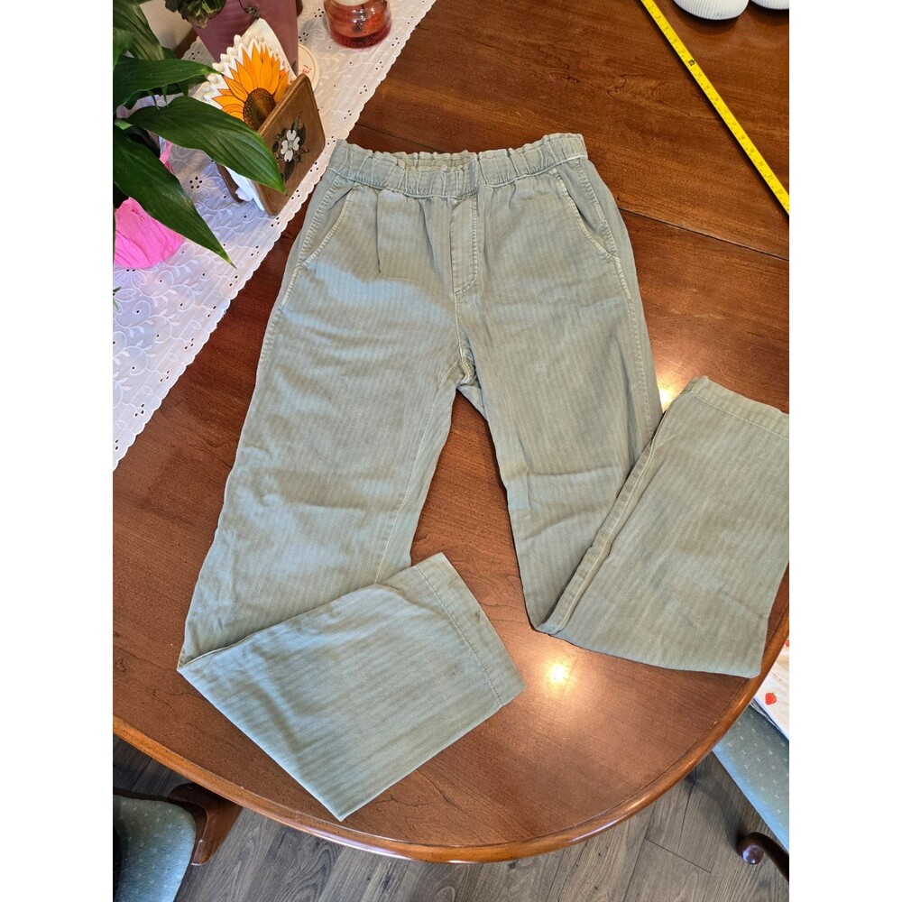 GAP Women's Green Striped Khaki Pants Size 6 Pull-On Elastic Waist Pockets